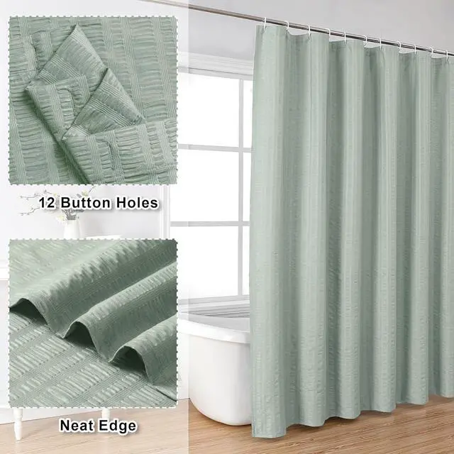 Alt view image 2 of 7 - Aiyufeng Moga Sage Green Shower Curtain - 3D Embossed Textured Shower Curtains for Bathroom, Luxury Polyester Cloth Bath Curtain, 72Wx72H, Green