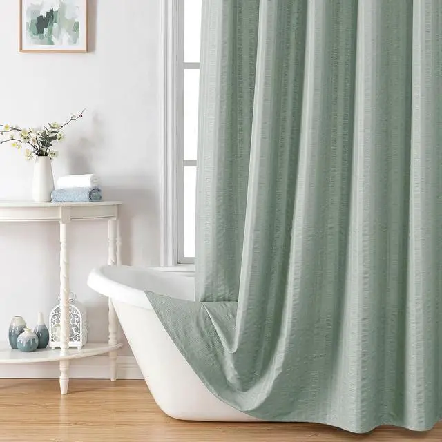 Alt view image 3 of 7 - Aiyufeng Moga Sage Green Shower Curtain - 3D Embossed Textured Shower Curtains for Bathroom, Luxury Polyester Cloth Bath Curtain, 72Wx72H, Green
