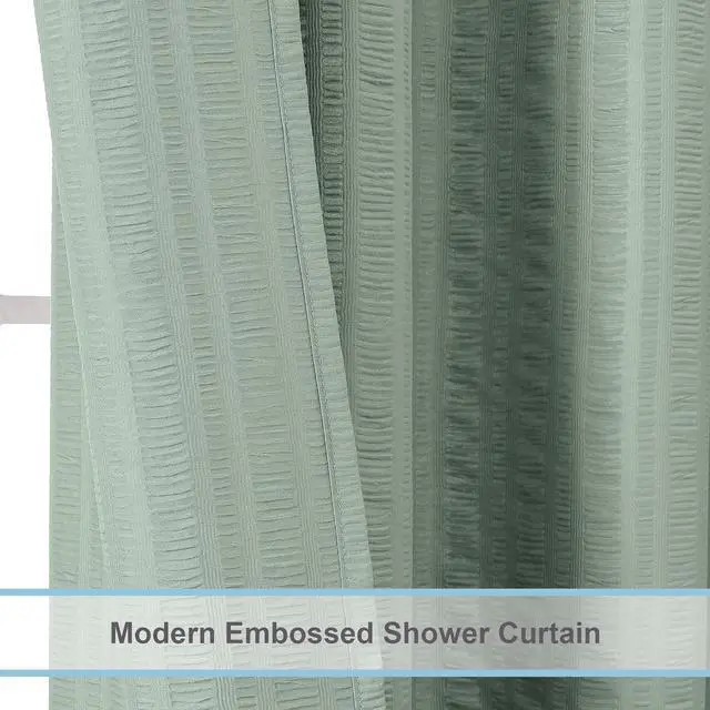 Alt view image 4 of 7 - Aiyufeng Moga Sage Green Shower Curtain - 3D Embossed Textured Shower Curtains for Bathroom, Luxury Polyester Cloth Bath Curtain, 72Wx72H, Green