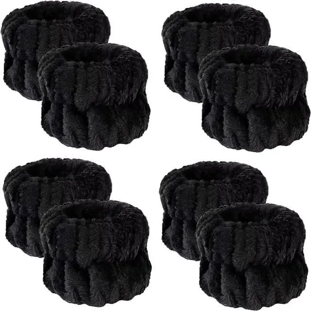 Main image of 8Pcs Anmieciu Microfiber Spa Wristbands - Wrist Towels for Face Washing, Arm Bands to Prevent Liquid Spilling (Black)