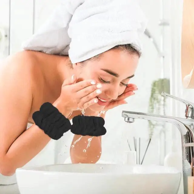 Alt view image 2 of 6 - 8Pcs Anmieciu Microfiber Spa Wristbands - Wrist Towels for Face Washing, Arm Bands to Prevent Liquid Spilling (Black)