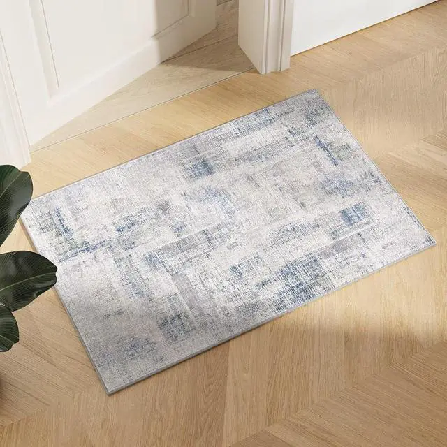 Main image of Eleisa Modern Abstract 2x3 Entryway Rug, Grey & Light Blue, Non-Slip Washable Indoor Door Mat, Low Pile Small Rugs for Entryway, Bedroom, Kitchen and Bathroom