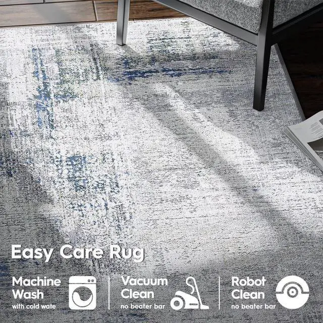 Alt view image 3 of 6 - Eleisa Modern Abstract 2x3 Entryway Rug, Grey & Light Blue, Non-Slip Washable Indoor Door Mat, Low Pile Small Rugs for Entryway, Bedroom, Kitchen and Bathroom