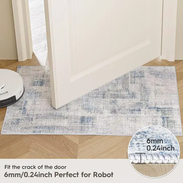 Alt view image 2 of 6 - Eleisa Modern Abstract 2x3 Entryway Rug, Grey & Light Blue, Non-Slip Washable Indoor Door Mat, Low Pile Small Rugs for Entryway, Bedroom, Kitchen and Bathroom