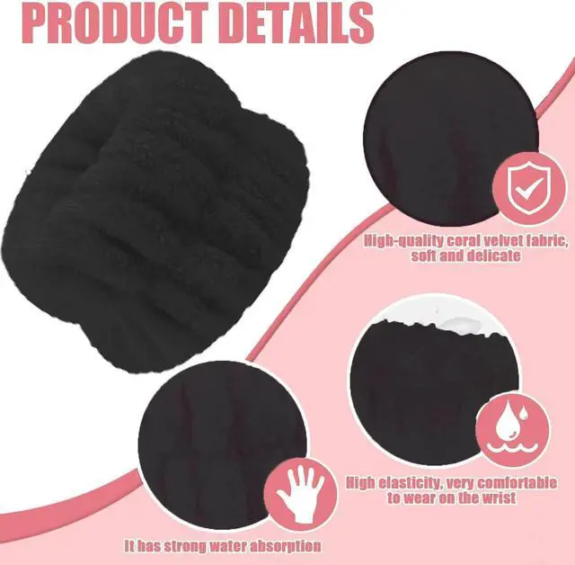 Alt view image 4 of 6 - 8Pcs Anmieciu Microfiber Spa Wristbands - Wrist Towels for Face Washing, Arm Bands to Prevent Liquid Spilling (Black)