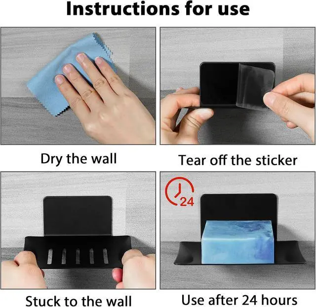 Alt view image 3 of 7 - Soap Dish for Shower, 5 Slot Self-Adhesive Soap Holder for Bathroom, Wall Mounted Shower Soap Holder, Stainless Steel Soap Tray Black
