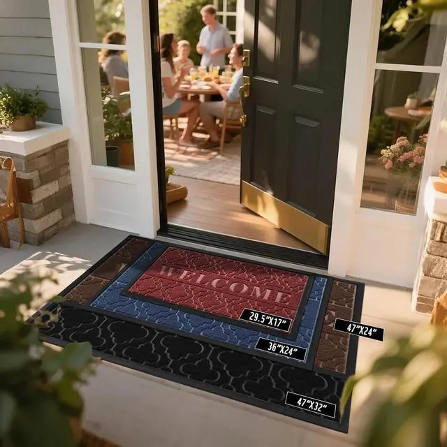 Alt view image 3 of 7 - Yimobra Welcome Door Mat, 29.5 x 17 in, Black | Raised Embossed Welcome Design,Traps Dirt & Moisture,Non-Slip Rubber Backing,Low Profile for Front Doors,Indoor Outdoor Use