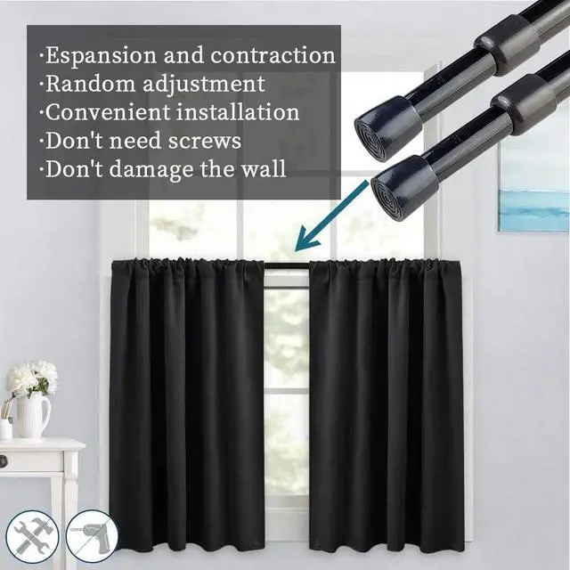 Alt view image 3 of 7 - AIJIEGUANG 2pcs Spring Tension Curtain Rod28-43 Inches Adjustable Expandable Pressure Black Curtain Tension Rods For Kitchen, Bathroom, Window,Home