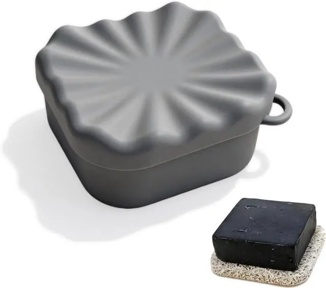 Main image of Leakproof Travel Soap Case, Elimeta Square Silicone Soap Container with Lid Shatterproof Shower Holder Bar for Bathroom Camping Outdoor (Gray)