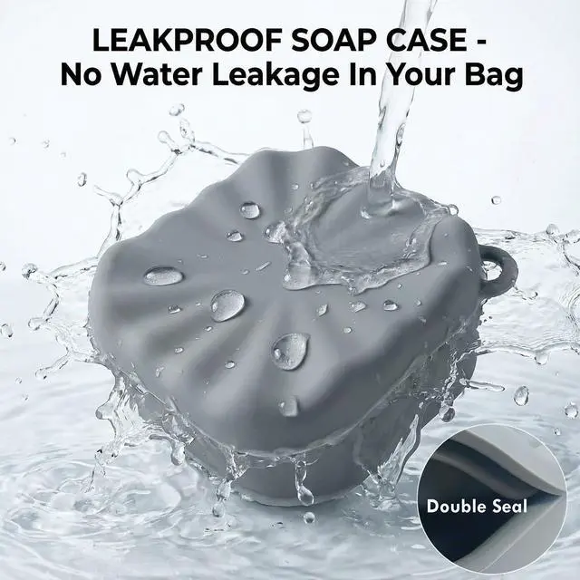 Alt view image 3 of 6 - Leakproof Travel Soap Case, Elimeta Square Silicone Soap Container with Lid Shatterproof Shower Holder Bar for Bathroom Camping Outdoor (Gray)