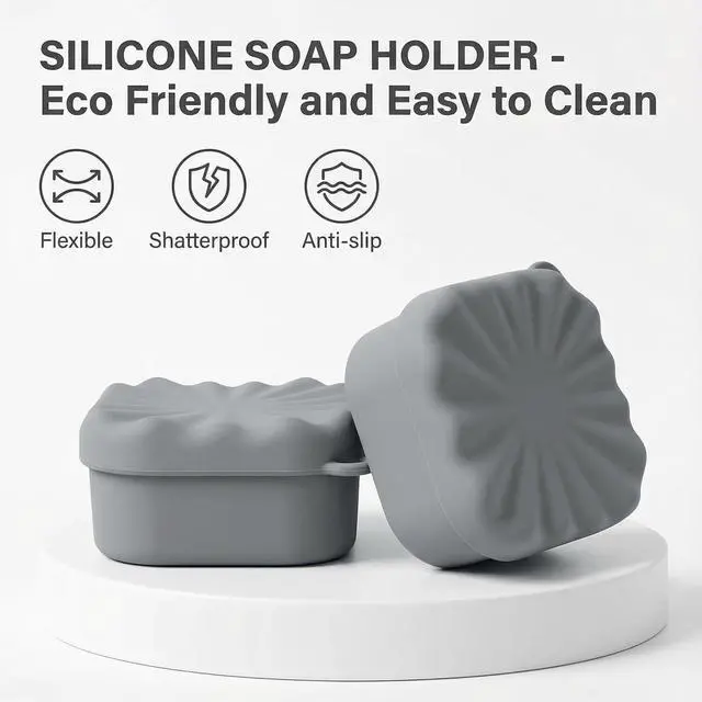 Alt view image 5 of 6 - Leakproof Travel Soap Case, Elimeta Square Silicone Soap Container with Lid Shatterproof Shower Holder Bar for Bathroom Camping Outdoor (Gray)