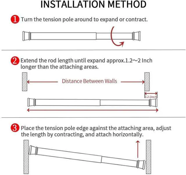 Alt view image 7 of 7 - AIJIEGUANG 2pcs Spring Tension Curtain Rod28-43 Inches Adjustable Expandable Pressure Black Curtain Tension Rods For Kitchen, Bathroom, Window,Home