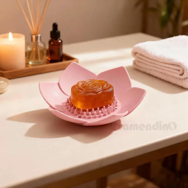 Alt view image 4 of 7 - Framendino, 4 Pack Silicone Soap Dishes, Non-Slip Floral Shaped Design Self-draining Sponge Bar Holder Flower Shape Saver for Shower Bathroom Kitchen Sinks