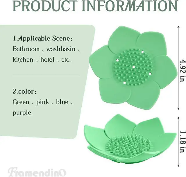 Alt view image 7 of 7 - Framendino, 4 Pack Silicone Soap Dishes, Non-Slip Floral Shaped Design Self-draining Sponge Bar Holder Flower Shape Saver for Shower Bathroom Kitchen Sinks