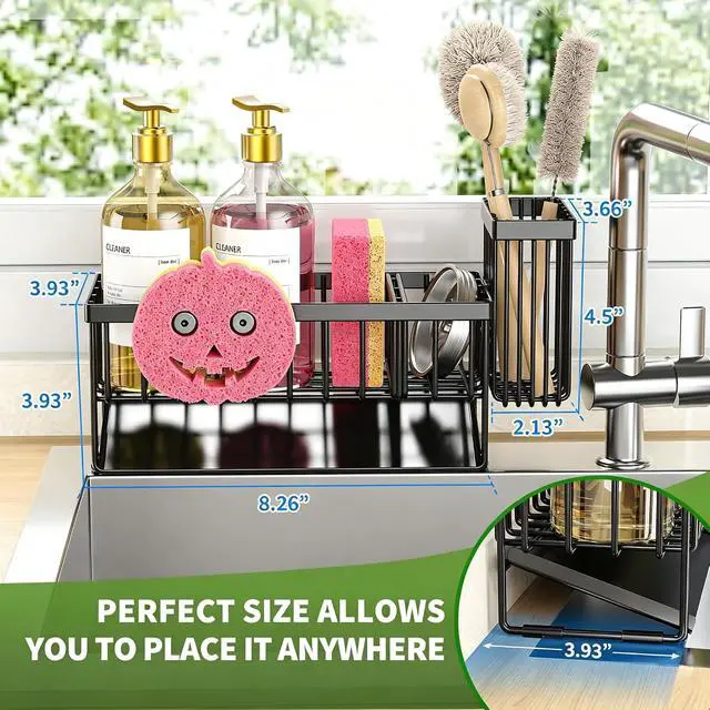 Alt view image 5 of 6 - Cisily Sponge Holder for Kitchen Sink, Smiley Face Sink Caddy with Removable Brush Holder,Self-Draining Sponge Caddy for Sponge,Soap,Dish Brush,Scrubber,Kitchen Essentials and Gadgets