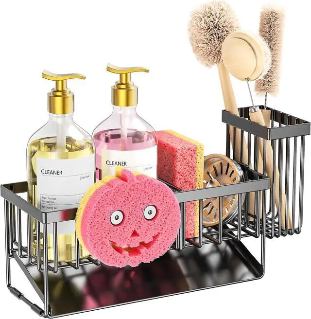 Alt view image 6 of 6 - Cisily Sponge Holder for Kitchen Sink, Smiley Face Sink Caddy with Removable Brush Holder,Self-Draining Sponge Caddy for Sponge,Soap,Dish Brush,Scrubber,Kitchen Essentials and Gadgets
