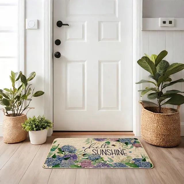 Alt view image 6 of 7 - Baccessor Spring Summer Doormat 17x29 inch, Hydrangea Welcome Door Mat Rug for Floor Non Slip Rubber Backing Holiday Decor for Indoor Outdoor