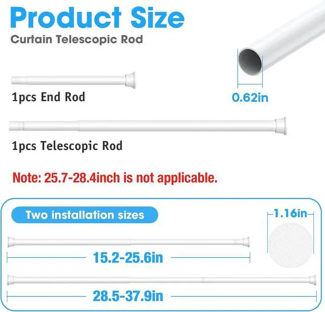 Alt view image 2 of 7 - MEXAU White Tension Curtain Rods18 to 36 In,Small Curtain Rods No Drilling | Short Tension Rod,Adjustable Spring Rod for Windows,Door,Closet,Kitchen,1 Pack,Spring Tension Curtain Rods Small