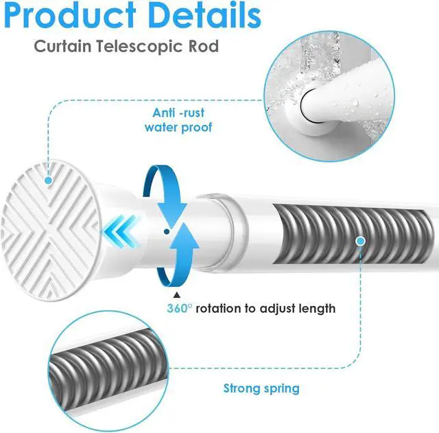Alt view image 3 of 7 - MEXAU White Tension Curtain Rods18 to 36 In,Small Curtain Rods No Drilling | Short Tension Rod,Adjustable Spring Rod for Windows,Door,Closet,Kitchen,1 Pack,Spring Tension Curtain Rods Small