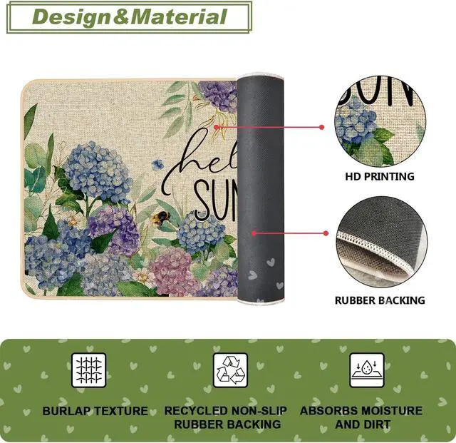 Alt view image 5 of 7 - Baccessor Spring Summer Doormat 17x29 inch, Hydrangea Welcome Door Mat Rug for Floor Non Slip Rubber Backing Holiday Decor for Indoor Outdoor