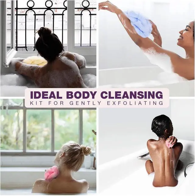 Alt view image 2 of 7 - 3 Pieces Exfoliating Washcloth Shower Towel African Net Sponge Japanese Wash Cloth Face Exfoliating Sponge Loofah Exfoliating Body Scrubber for Body Exfoliation