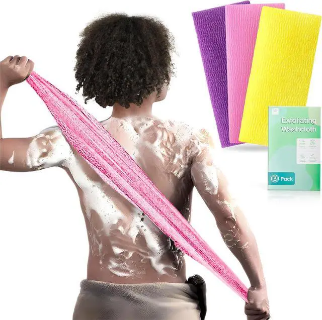 Main image of 3 Pieces Exfoliating Washcloth Shower Towel African Net Sponge Japanese Wash Cloth Face Exfoliating Sponge Loofah Exfoliating Body Scrubber for Body Exfoliation
