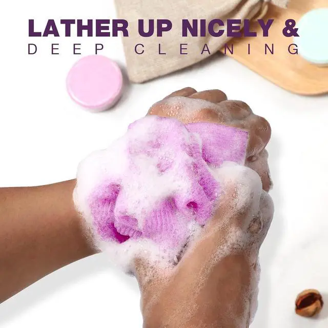 Alt view image 3 of 7 - 3 Pieces Exfoliating Washcloth Shower Towel African Net Sponge Japanese Wash Cloth Face Exfoliating Sponge Loofah Exfoliating Body Scrubber for Body Exfoliation