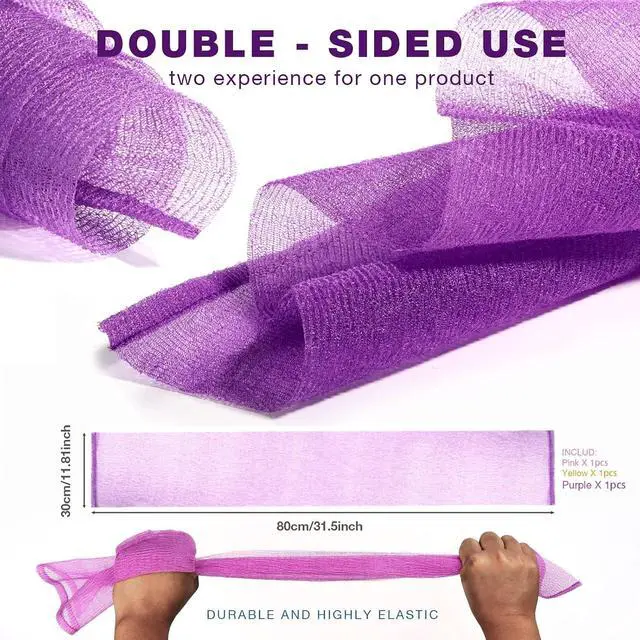 Alt view image 6 of 7 - 3 Pieces Exfoliating Washcloth Shower Towel African Net Sponge Japanese Wash Cloth Face Exfoliating Sponge Loofah Exfoliating Body Scrubber for Body Exfoliation