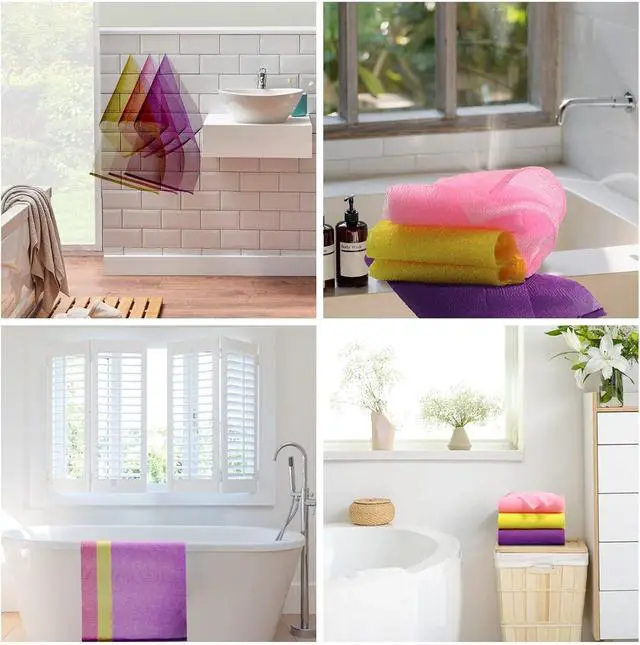 Alt view image 7 of 7 - 3 Pieces Exfoliating Washcloth Shower Towel African Net Sponge Japanese Wash Cloth Face Exfoliating Sponge Loofah Exfoliating Body Scrubber for Body Exfoliation