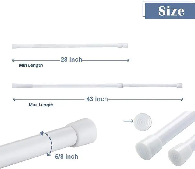 Alt view image 2 of 7 - 2 Pack Spring Tension Curtain Rod Adjustable 28-43 Inches5/8" Diameter, White