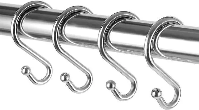 Main image of Metal Shower Curtain HooksSet of 12 RingsRust Resistant S Shaped Hooks Hangers for Shower Curtains, Kitchen Utensils, Clothing, Towels, etc. (Chrome)
