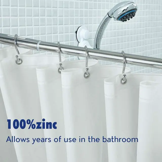 Alt view image 2 of 6 - Metal Shower Curtain HooksSet of 12 RingsRust Resistant S Shaped Hooks Hangers for Shower Curtains, Kitchen Utensils, Clothing, Towels, etc. (Chrome)