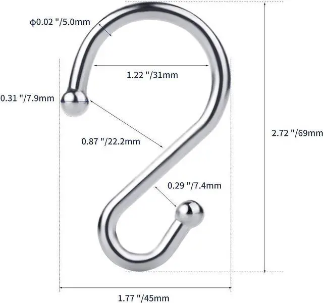 Alt view image 5 of 6 - Metal Shower Curtain HooksSet of 12 RingsRust Resistant S Shaped Hooks Hangers for Shower Curtains, Kitchen Utensils, Clothing, Towels, etc. (Chrome)