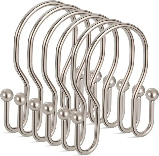 Main image of 24 Pack Double Shower Curtain Hooks Rings, TENOVEL Double Sided Shower Curtain Hooks Rust Proof for Shower Curtain, Stainless Steel Bathroom Shower Hangers Rings for Shower Rods, Brushed Nickel