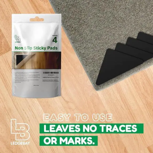 Alt view image 6 of 7 - Ledgebay Triangle Rug Gripper for Hardwood Floors, Rug Tape, 4 Pack | Adhesive Rubber Corner Pads, Low Profile Triangle Shape, for Hardwood, Laminate, Tile and Chair Mats