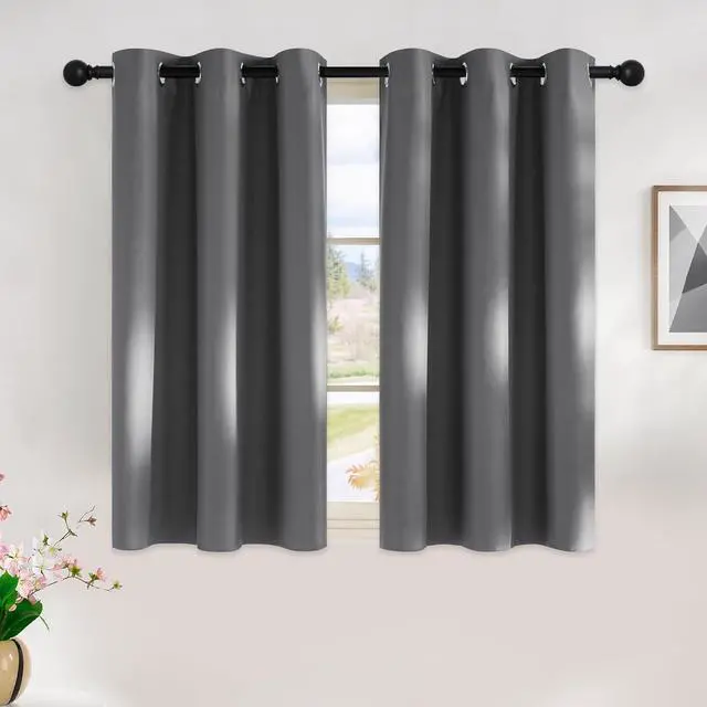 Main image of NICETOWN Grey Kitchen Blackout Short Curtain Panels for Bedroom, 45 Inch Long Thermal Insulated Grommet Top Blackout Draperies and Drapes (2 Panels, W42 x L45 -Inch, Grey)