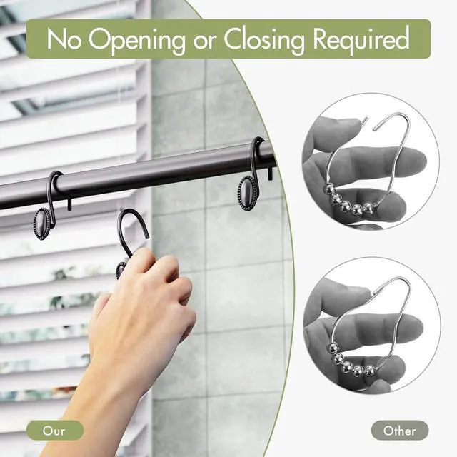 Alt view image 5 of 7 - AmazerBath Black Shower Curtain Hooks, 12PCS Rust Proof Shower Curtain Rings, Decorative Modern Shower Curtain Hangers, Elliptical Heavy Duty Design Convenient for Bathroom Kitchen Wardrobe