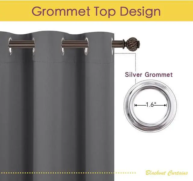 Alt view image 4 of 7 - NICETOWN Grey Kitchen Blackout Short Curtain Panels for Bedroom, 45 Inch Long Thermal Insulated Grommet Top Blackout Draperies and Drapes (2 Panels, W42 x L45 -Inch, Grey)