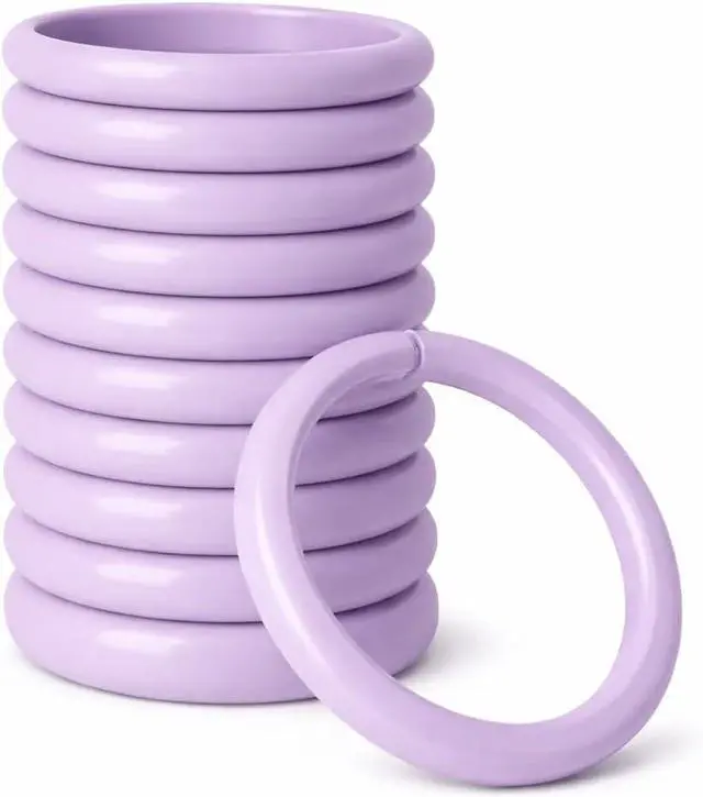 Main image of 12 Piece Plastic Basic Locking Round Hook Easy Gliding Shower Curtain Rings Fits All Standard Size Shower Rods (Lavender)