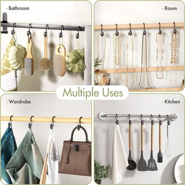 Alt view image 7 of 7 - AmazerBath Black Shower Curtain Hooks, 12PCS Rust Proof Shower Curtain Rings, Decorative Modern Shower Curtain Hangers, Elliptical Heavy Duty Design Convenient for Bathroom Kitchen Wardrobe