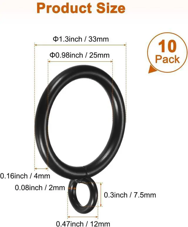 Alt view image 3 of 7 - M METERXITY 10-Pack Curtain Ring with Eyelet 1 Inch ID Fits Up to 3/4 Inch Curtain Rod Black Metal Drapery Rings for Sliding Window Bathroom Door Shower Rod
