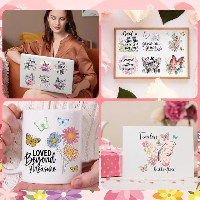 Alt view image 5 of 6 - UV DTF Cup Wrap - 20 Sheets Bible UV DTF Cup Wraps for 16 OZ Butterfly Flower Cross UVDTF Cup Wraps Motivational Christian UV DTF Transfer Stickers for Glass Cup Mug Wood DIY Crafts
