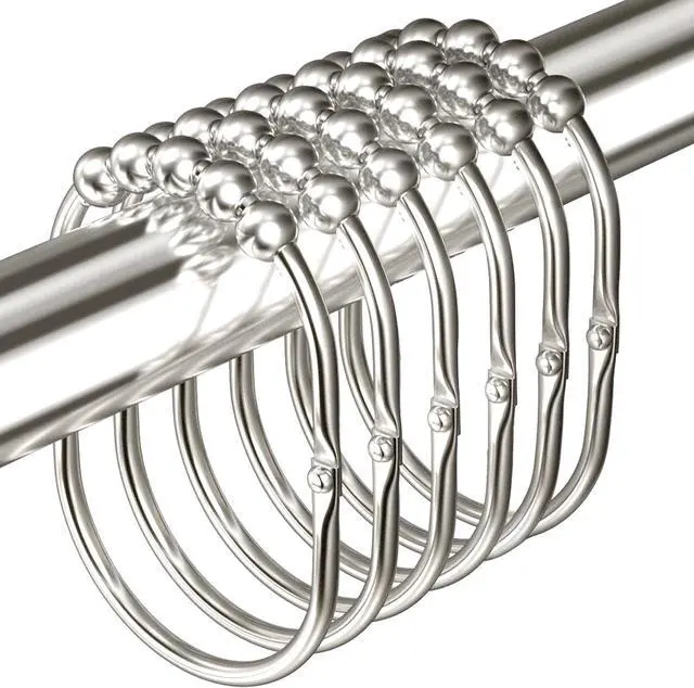 Main image of MENGJINGO 12PCS Wide Shower Curtain Hooks Rings, Rust Proof Stainless Steel | Heavy Duty Shower Hooks Rings for Bathroom Shower Rods Curtains Liners, Easy Glide Rollers, Set of 12,Chrome