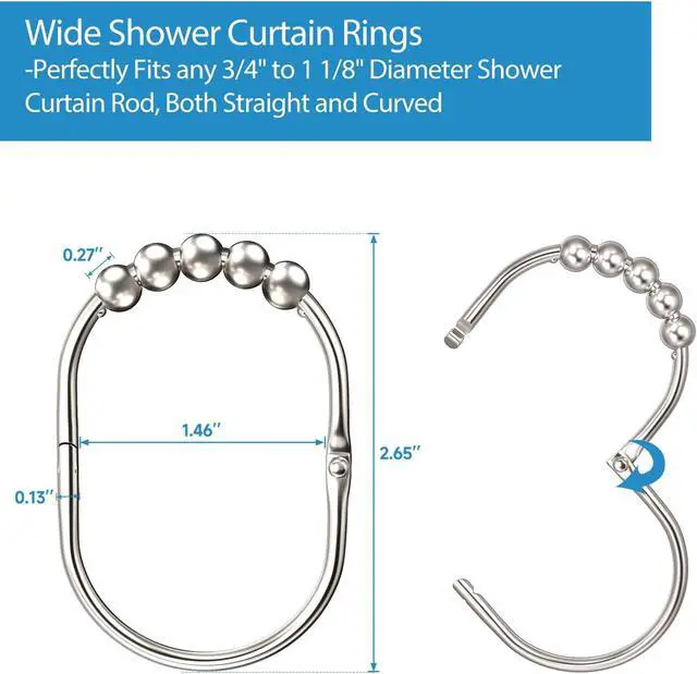 Alt view image 4 of 7 - MENGJINGO 12PCS Wide Shower Curtain Hooks Rings, Rust Proof Stainless Steel | Heavy Duty Shower Hooks Rings for Bathroom Shower Rods Curtains Liners, Easy Glide Rollers, Set of 12,Chrome