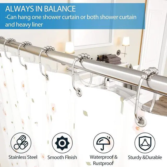 Alt view image 2 of 7 - MENGJINGO 12PCS Wide Shower Curtain Hooks Rings, Rust Proof Stainless Steel | Heavy Duty Shower Hooks Rings for Bathroom Shower Rods Curtains Liners, Easy Glide Rollers, Set of 12,Chrome