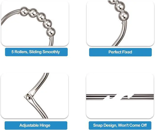 Alt view image 7 of 7 - MENGJINGO 12PCS Wide Shower Curtain Hooks Rings, Rust Proof Stainless Steel | Heavy Duty Shower Hooks Rings for Bathroom Shower Rods Curtains Liners, Easy Glide Rollers, Set of 12,Chrome