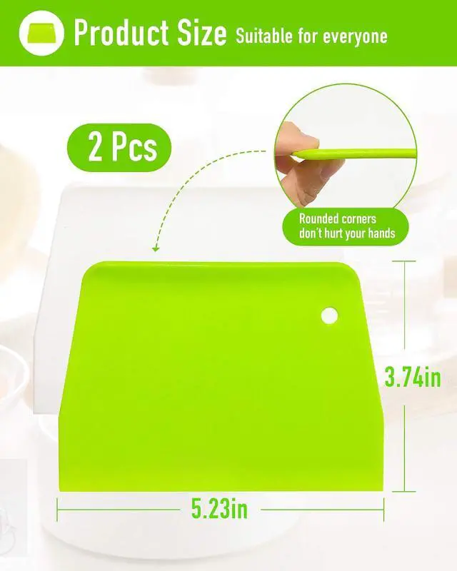 Alt view image 3 of 7 - (2PCS) Dough Scraper Bowl Scraper Food safe Plastic Dough Cutter Flexible Plastic Scraper Practical Bench Scraper Multipurpose Food Scrappers for Bread Dough Cake Fondant Icing
