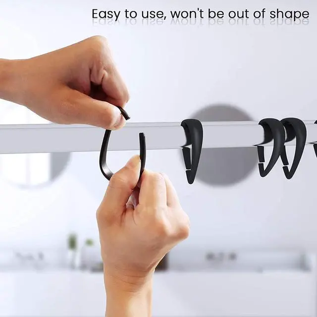 Alt view image 6 of 7 - Shower Curtain Rings, 12 Pcs Plastic Hooks Drop-Shape Rings Hook Hanger for Bathroom Shower Rod, Easy Snap Closure (Black)