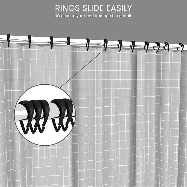 Alt view image 7 of 7 - Shower Curtain Rings, 12 Pcs Plastic Hooks Drop-Shape Rings Hook Hanger for Bathroom Shower Rod, Easy Snap Closure (Black)