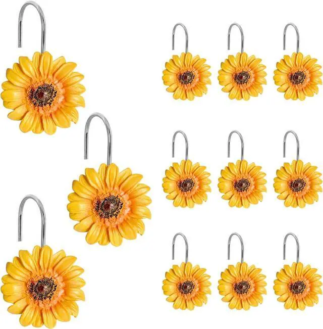 Main image of Sunflower Shower Curtain Hooks Rings, Modern Home Decorativ Rust Resistant Hangers, 12PCS Shower Hooks for Bathroom Shower Rod, Bedroom, Living Room (Yellow Flower)
